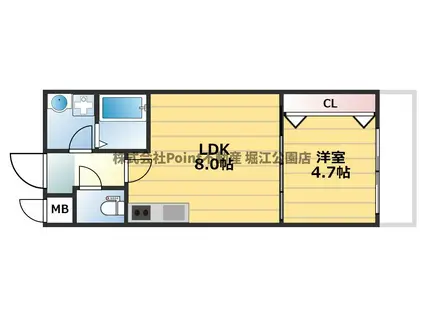 LAULEA天王寺東(1LDK/2階)の間取り写真