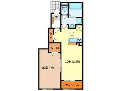 ル・ポール南新町(1LDK/1階)の間取り写真