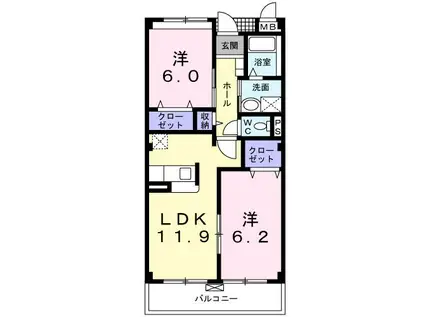 エレガンシアルーナ(2LDK/3階)の間取り写真