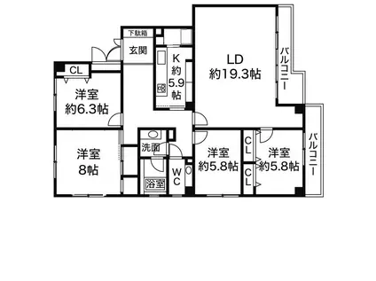 グランフォルム芦屋川(4LDK/2階)の間取り写真