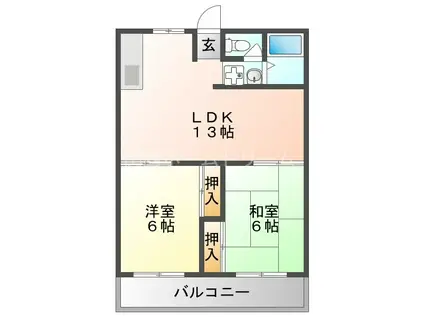 セキスイ緑地ハイツB棟(2LDK/2階)の間取り写真