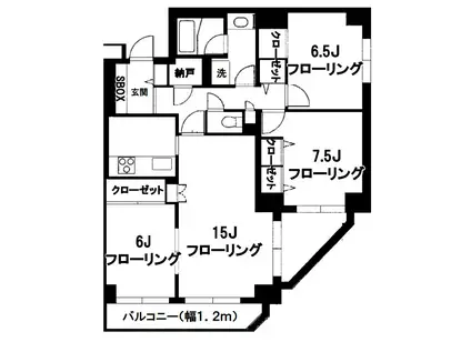 モアクレスト船橋三咲(3LDK/3階)の間取り写真