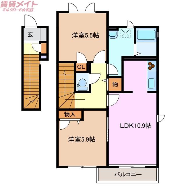 雪月花 6番館(2LDK/2階)の間取り写真