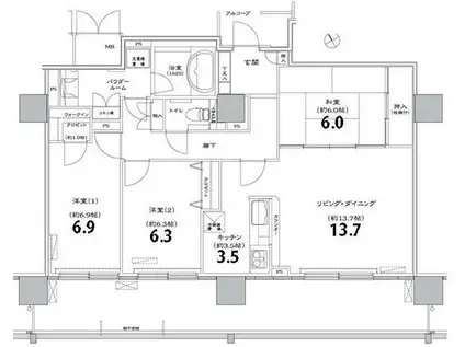 Dグラフォート・サウスマークタワー(3LDK/10階)の間取り写真