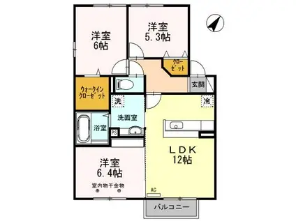 ヴィルヌーブB(3LDK/2階)の間取り写真