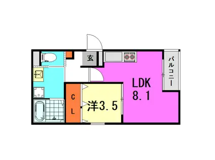 アレグリア立花(1LDK/2階)の間取り写真