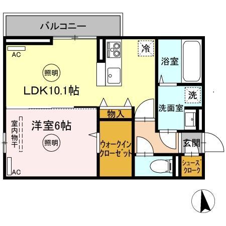 カルテット D棟(1LDK/3階)の間取り写真