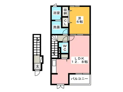 アーコンシェル C(1LDK/2階)の間取り写真