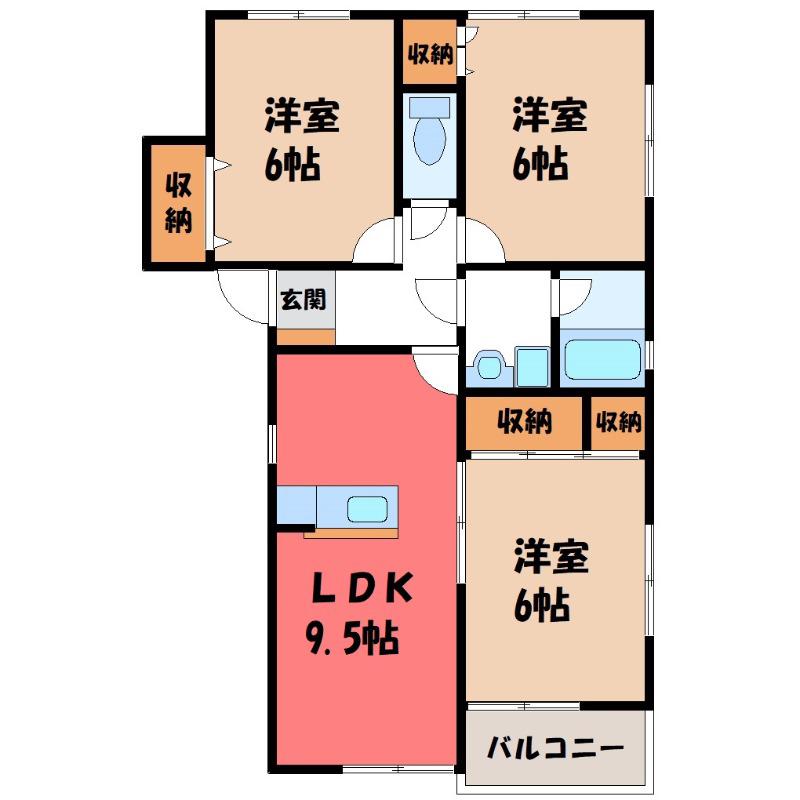 福島ハイツB-2(3LDK/1階)の間取り写真