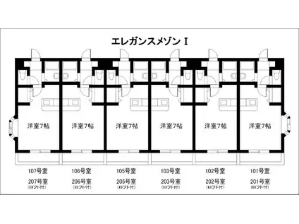 エレガンスメゾンI(ワンルーム/1階)の間取り写真