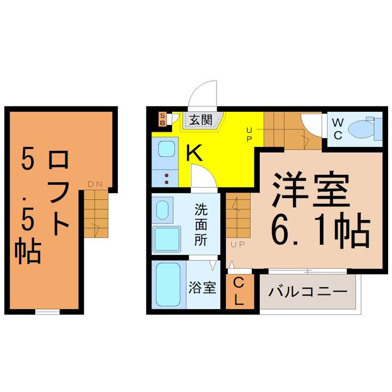 SERENUS塩釜口(1SK/1階)の間取り写真