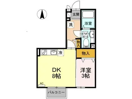 グランドゥール B棟(1DK/2階)の間取り写真