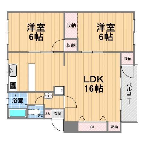 神陵台東49号棟(2LDK/5階)の間取り写真
