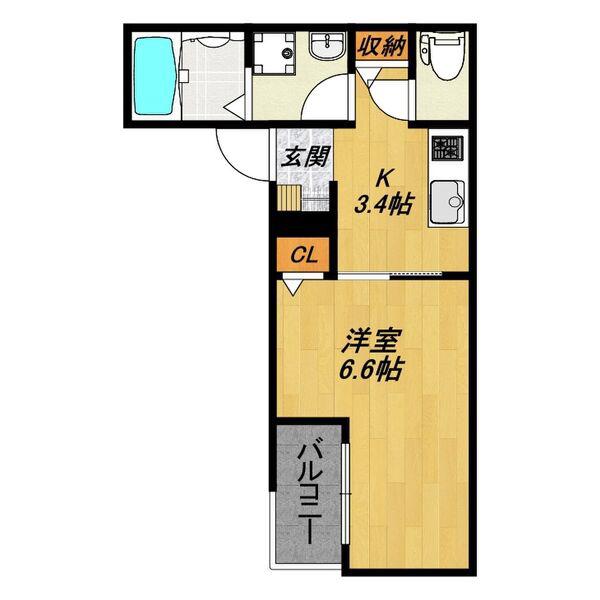LE COCON 北名古屋II(1K/1階)の間取り写真