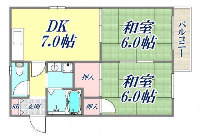 カーサ楠Ⅰ(2DK/1階)の間取り写真