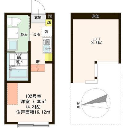 ハーモニーテラス東小岩III(1K/1階)の間取り写真