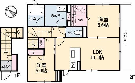 MS PRONUBE 参番館(2LDK/2階)の間取り写真