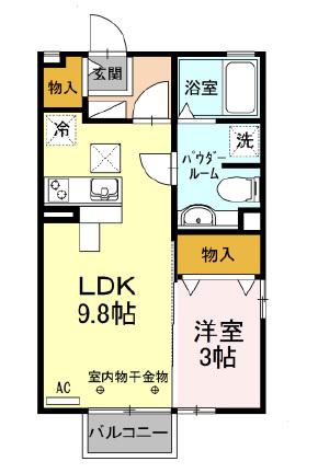 リヴェールII(1LDK/2階)の間取り写真
