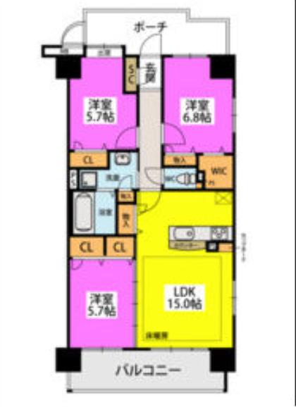 ウェスタ久留米けやき通 壱番館(3LDK/8階)の間取り写真