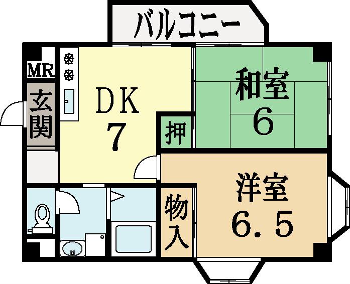 ハイツ平和II(2DK/2階)の間取り写真