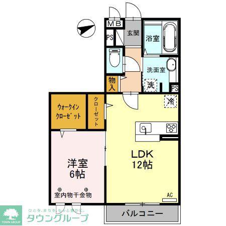 ロイジェントパークス レイクタウン A(1LDK/2階)の間取り写真
