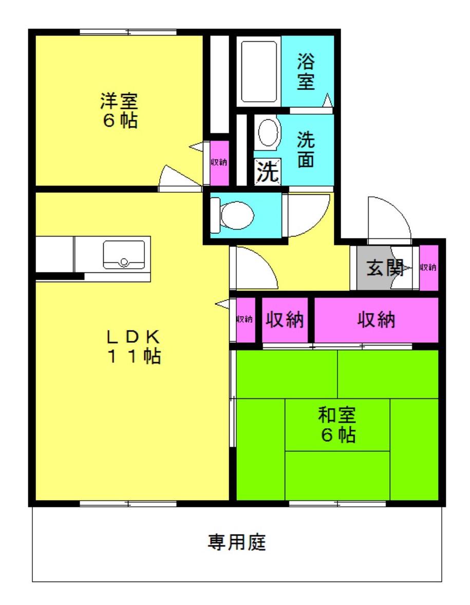 ディアスあさひB棟(2LDK/2階)の間取り写真