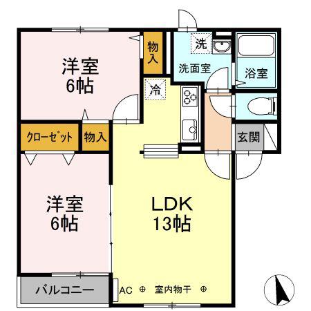 ハイドパークB(2LDK/2階)の間取り写真