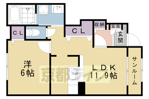 ラフィーネ葛野・II(1LDK/1階)の間取り写真