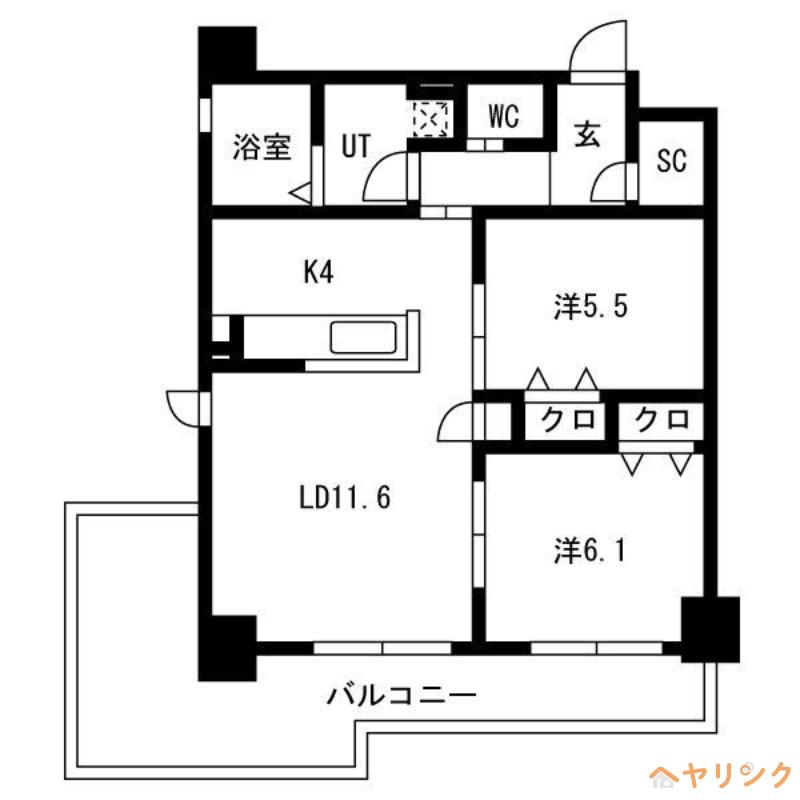 グランテラス藤が丘(2LDK/9階)の間取り写真