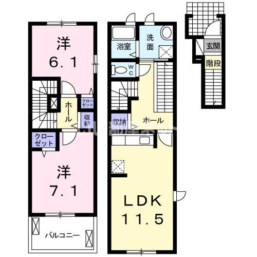 シャルム ミツキ(2LDK/2階)の間取り写真