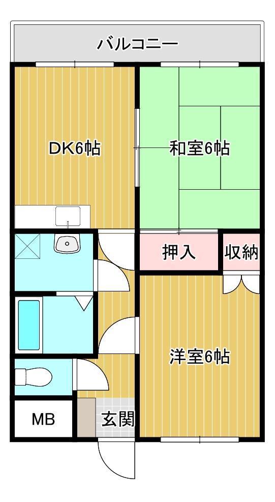 稗田アカマツハイツ(2DK/3階)の間取り写真