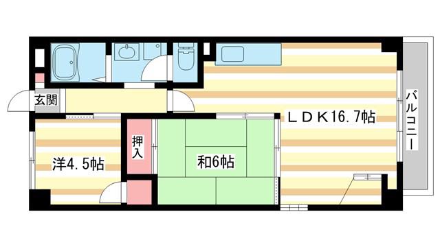 コーポ睦(2LDK/3階)の間取り写真