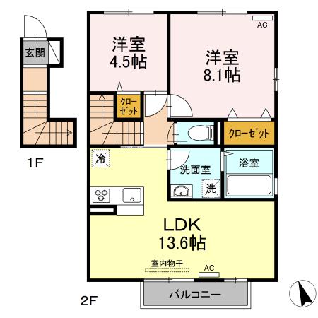 グリュック 2LDKBHT(2LDK/2階)の間取り写真