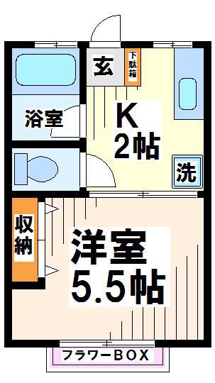 ハピネス 1(1K/2階)の間取り写真