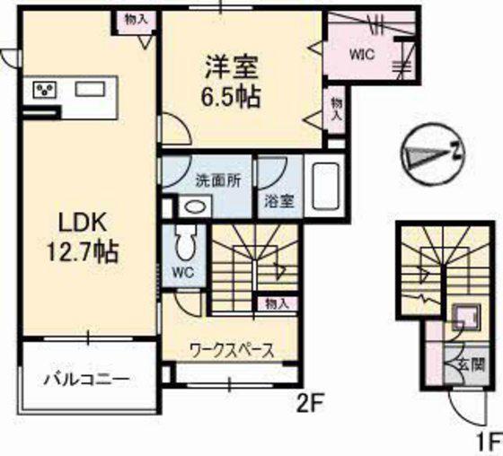 リバーウエストA棟(1LDK/2階)の間取り写真