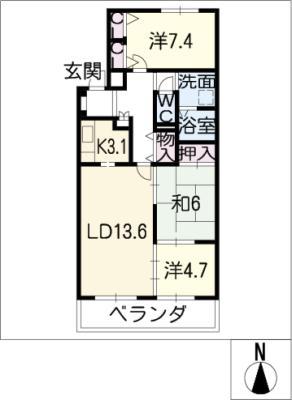 三渓ヒルズ C棟(3LDK/2階)の間取り写真