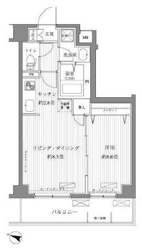 サニーリヴ北新横浜(1LDK/6階)の間取り写真