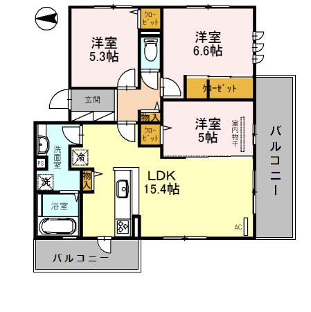 D-ROOM小田部 弐番館(3LDK/2階)の間取り写真