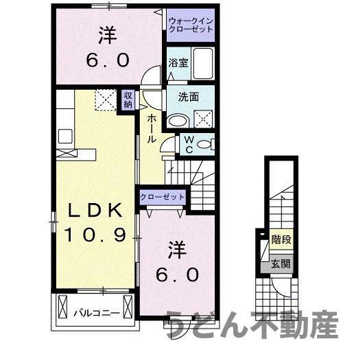ロータス坂本E(2LDK/2階)の間取り写真