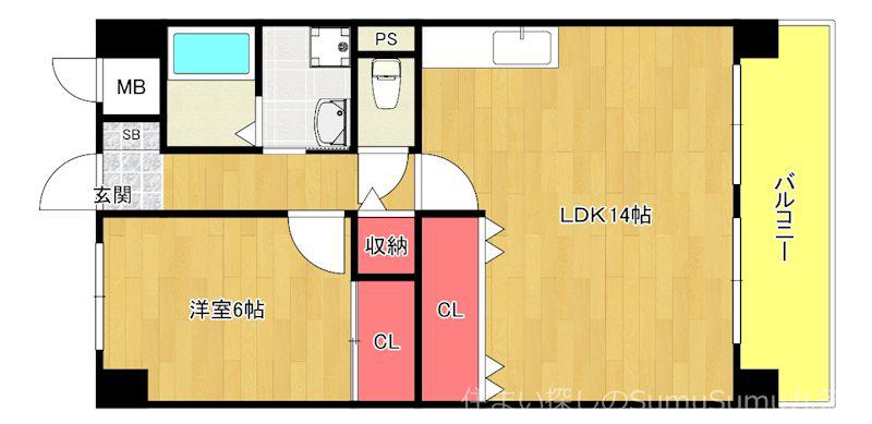 ラピュタ九条(1LDK/7階)の間取り写真