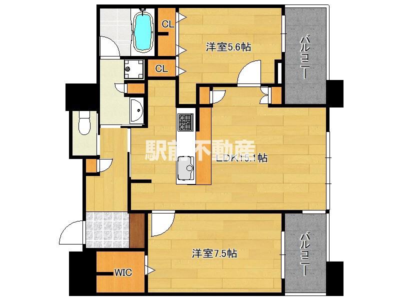 アイランドシティオーシャン&フォレストタ(2LDK/14階)の間取り写真