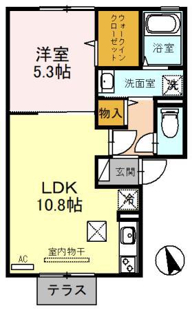 プレイスコート(1LDK/1階)の間取り写真