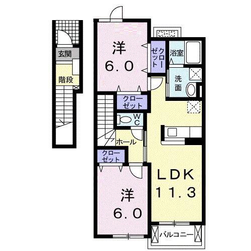 サンクレメントC(2LDK/2階)の間取り写真