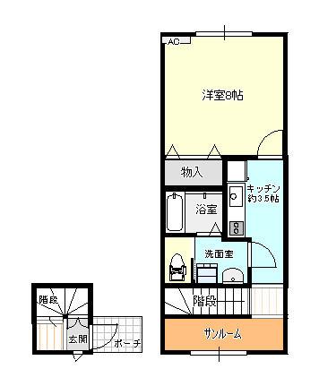 アバンティ朝菜町(1K/1階)の間取り写真