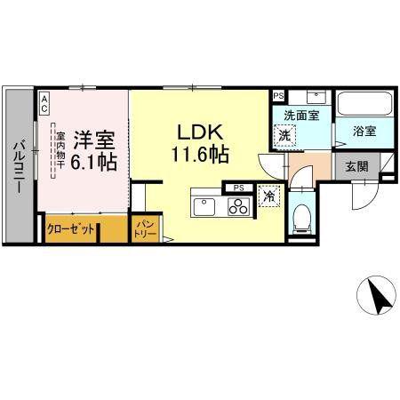 DーROOM すいせん通(1LDK/2階)の間取り写真