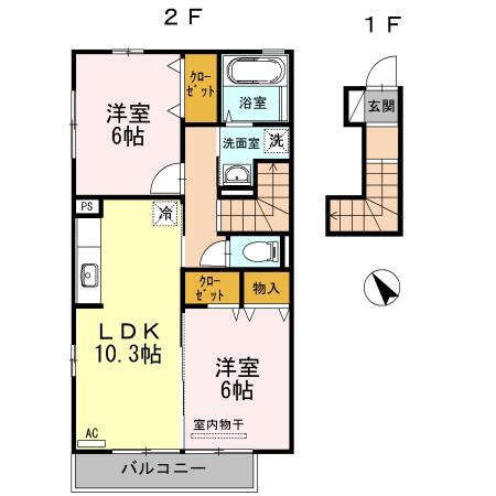 ブランディーユ(2LDK/2階)の間取り写真