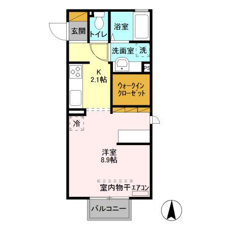 ミルアモール B(ワンルーム/2階)の間取り写真