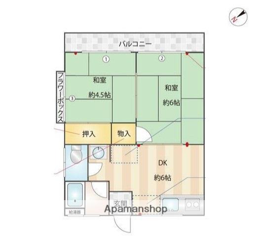 加藤荘(2DK/2階)の間取り写真