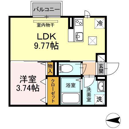 ハイヒルズ城野(1LDK/1階)の間取り写真