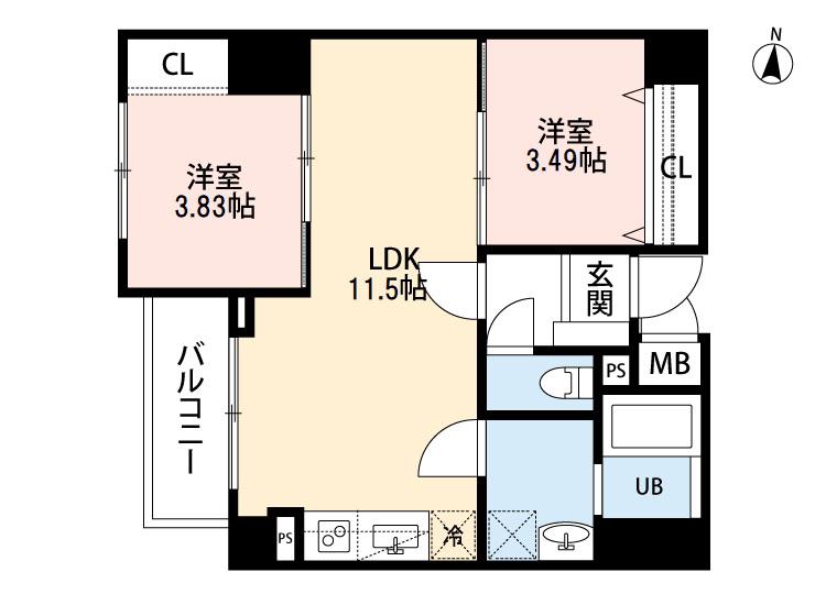 MIRAISM(2LDK/11階)の間取り写真